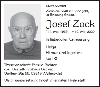 Anzeige von Josef Zock von  Blickpunkt Euskirchen 