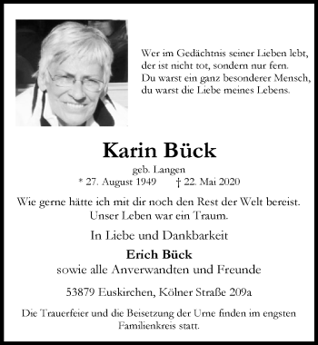 Anzeige von Karin Bück von  Blickpunkt Euskirchen 