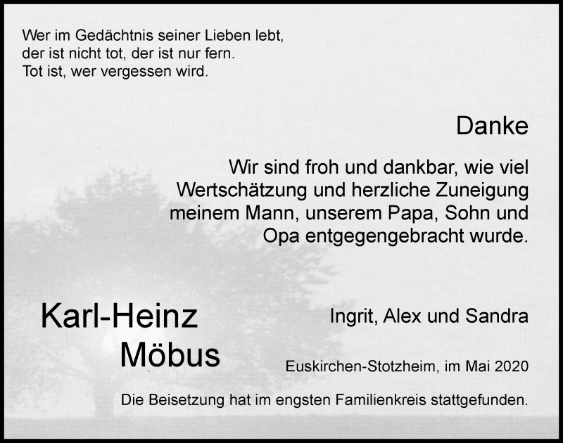  Traueranzeige für Karl-Heinz Möbus vom 30.05.2020 aus  Blickpunkt Euskirchen 
