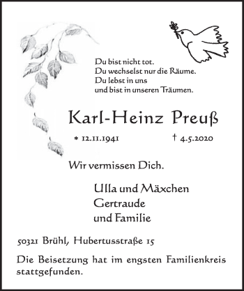 Anzeige von Karl-Heinz Preuß von  Schlossbote/Werbekurier 