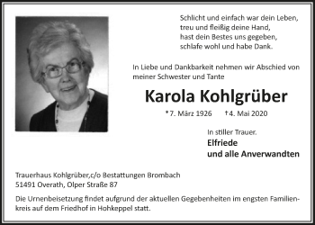 Anzeige von Karola Kohlgrüber von  Bergisches Handelsblatt  Anzeigen Echo 