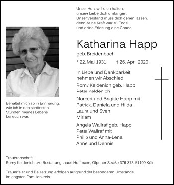 Anzeige von Katharina Happ von Kölner Stadt-Anzeiger / Kölnische Rundschau / Express