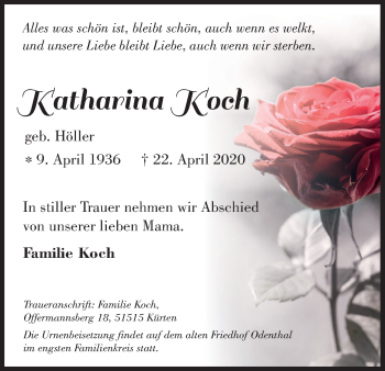 Anzeige von Katharina Koch von Kölner Stadt-Anzeiger / Kölnische Rundschau / Express