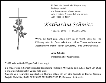Anzeige von Katharina Schmitz von Kölner Stadt-Anzeiger / Kölnische Rundschau / Express