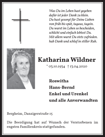 Anzeige von Katharina Wildner von  Werbepost 