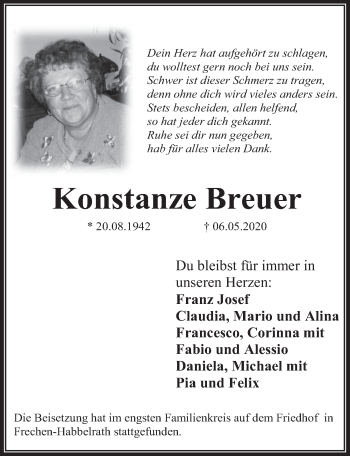 Anzeige von Konstanze Breuer von  Wochenende 