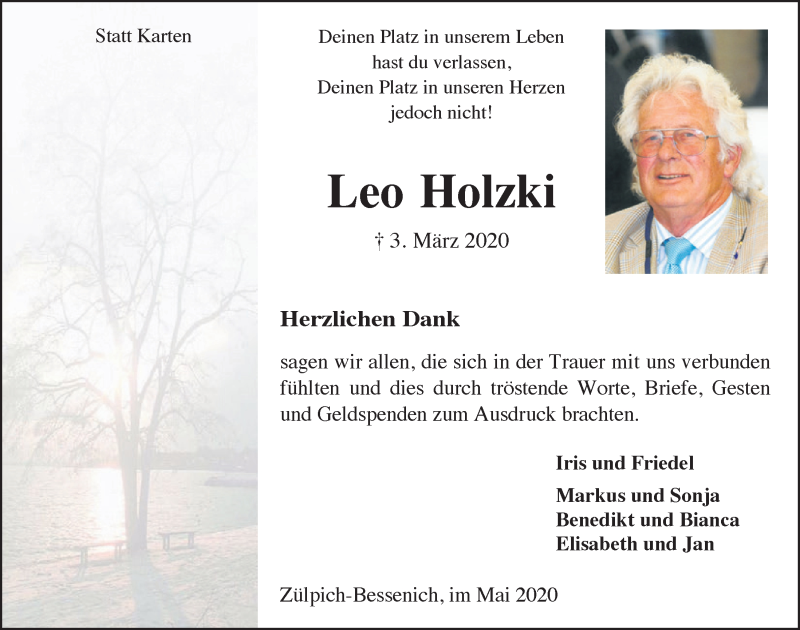  Traueranzeige für Leo Holzki vom 02.05.2020 aus  Blickpunkt Euskirchen 