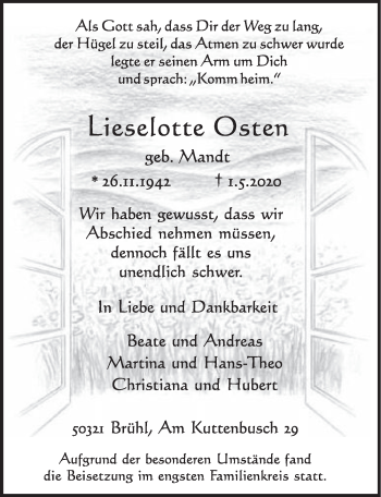 Anzeige von Lieselotte Osten von  Schlossbote/Werbekurier 