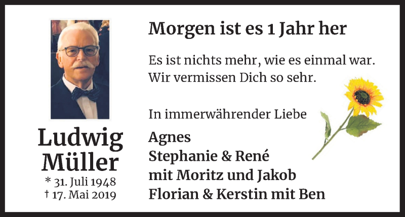  Traueranzeige für Ludwig Müller vom 16.05.2020 aus Kölner Stadt-Anzeiger / Kölnische Rundschau / Express