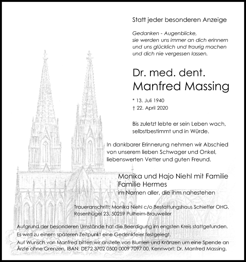  Traueranzeige für Manfred Massing vom 02.05.2020 aus Kölner Stadt-Anzeiger / Kölnische Rundschau / Express