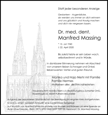 Anzeige von Manfred Massing von Kölner Stadt-Anzeiger / Kölnische Rundschau / Express