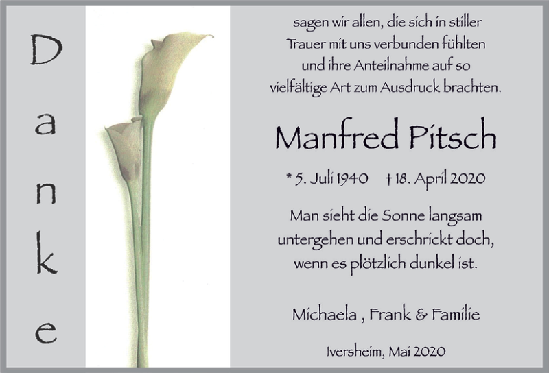  Traueranzeige für Manfred Pitsch vom 23.05.2020 aus  Blickpunkt Euskirchen 