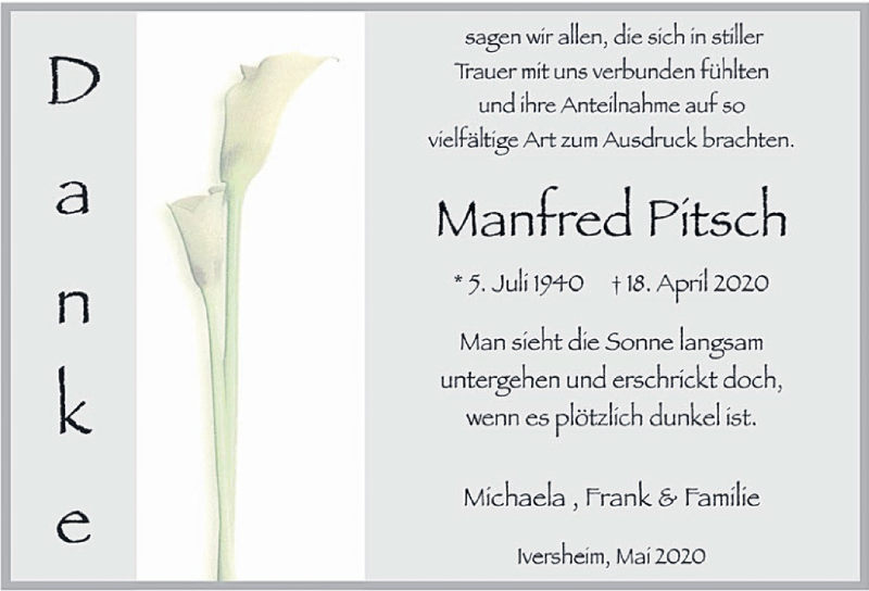  Traueranzeige für Manfred Pitsch vom 16.05.2020 aus  Blickpunkt Euskirchen 
