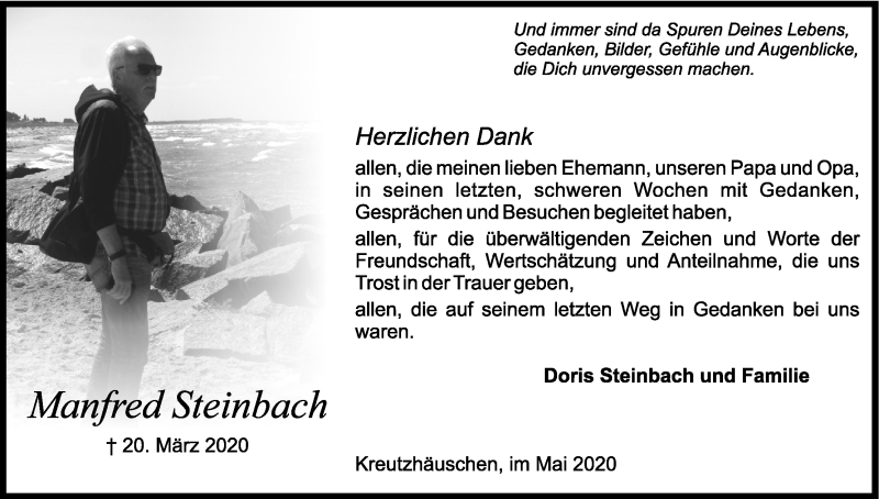  Traueranzeige für Manfred Steinbach vom 09.05.2020 aus Kölner Stadt-Anzeiger / Kölnische Rundschau / Express
