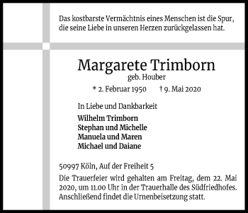 Anzeige von Margarete Trimborn von Kölner Stadt-Anzeiger / Kölnische Rundschau / Express