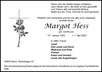 Anzeige von Margot Hess von Kölner Stadt-Anzeiger / Kölnische Rundschau / Express