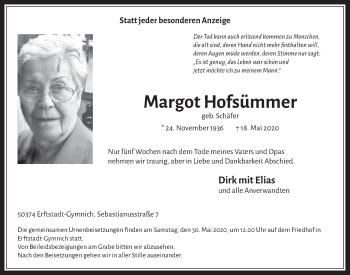 Anzeige von Margot Hofsümmer von  Werbepost 