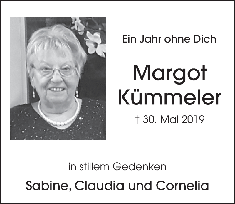 Traueranzeige für Margot Kümmeler vom 22.05.2020 aus  Schlossbote/Werbekurier 