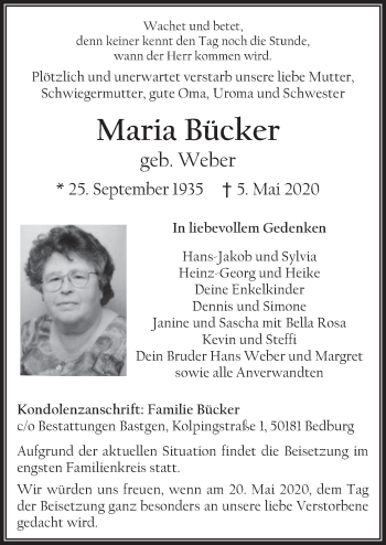 Anzeige von Maria Bücker von  Werbepost 