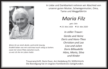Anzeige von Maria Filz von  Wochenende 