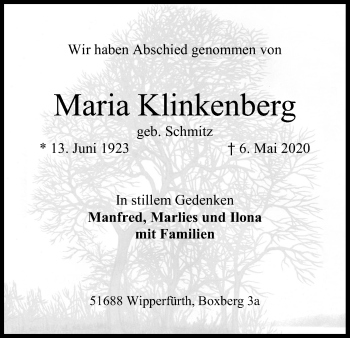Anzeige von Maria Klinkenberg von Kölner Stadt-Anzeiger / Kölnische Rundschau / Express