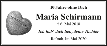 Anzeige von Maria Schirmann von  Bergisches Handelsblatt 