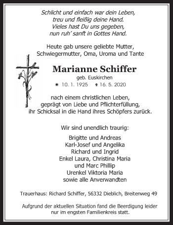 Anzeige von Marianne Schiffer von  Wochenende 