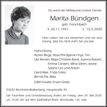 Anzeige von Marita Bündgen von  Schlossbote/Werbekurier 