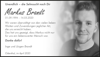 Anzeige von Markus Brandt von  Bergisches Handelsblatt 
