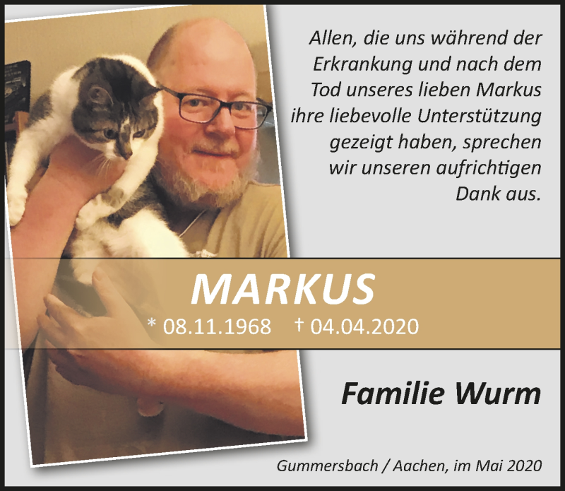  Traueranzeige für Markus Valder vom 22.05.2020 aus  Anzeigen Echo 