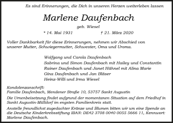 Anzeige von Marlene Daufenbach von  Extra Blatt 