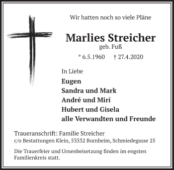 Anzeige von Marlies Streicher von  Schlossbote/Werbekurier 