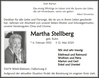 Anzeige von Martha Stellberg von  Anzeigen Echo 