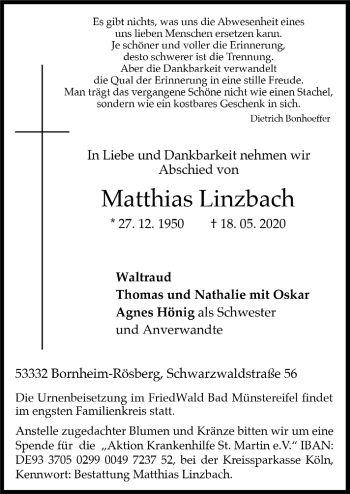 Anzeige von Matthias Linzbach von  Schaufenster/Blickpunkt 