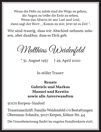 Anzeige von Matthias Weidenfeld von  Werbepost 