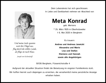 Anzeige von Meta Konrad von Kölner Stadt-Anzeiger / Kölnische Rundschau / Express