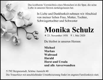 Anzeige von Monika Schulz von Kölner Stadt-Anzeiger / Kölnische Rundschau / Express