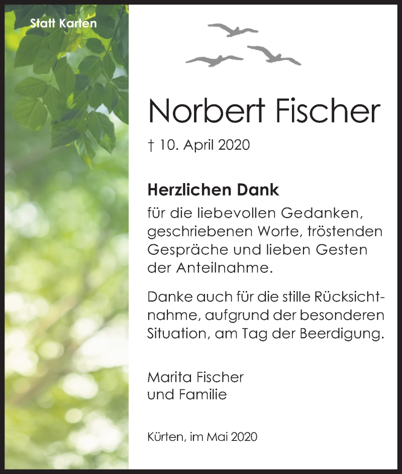  Traueranzeige für Norbert Fischer vom 23.05.2020 aus Kölner Stadt-Anzeiger / Kölnische Rundschau / Express