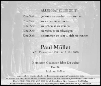 Anzeige von Paul Müller von Kölner Stadt-Anzeiger / Kölnische Rundschau / Express