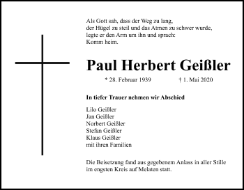 Anzeige von Paul Herbert Geißler von Kölner Stadt-Anzeiger / Kölnische Rundschau / Express