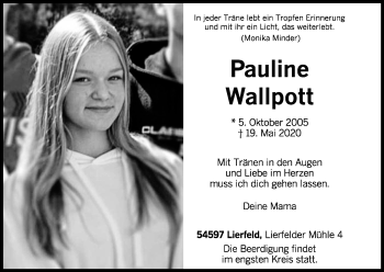 Anzeige von Pauline Wallpott von Kölner Stadt-Anzeiger / Kölnische Rundschau / Express