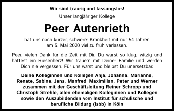 Anzeige von Peer Autenrieth von Kölner Stadt-Anzeiger / Kölnische Rundschau / Express