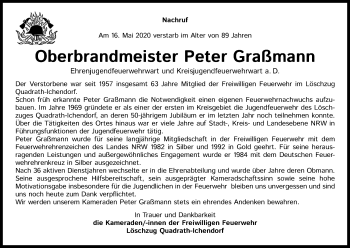 Anzeige von Peter Graßmann von Kölner Stadt-Anzeiger / Kölnische Rundschau / Express