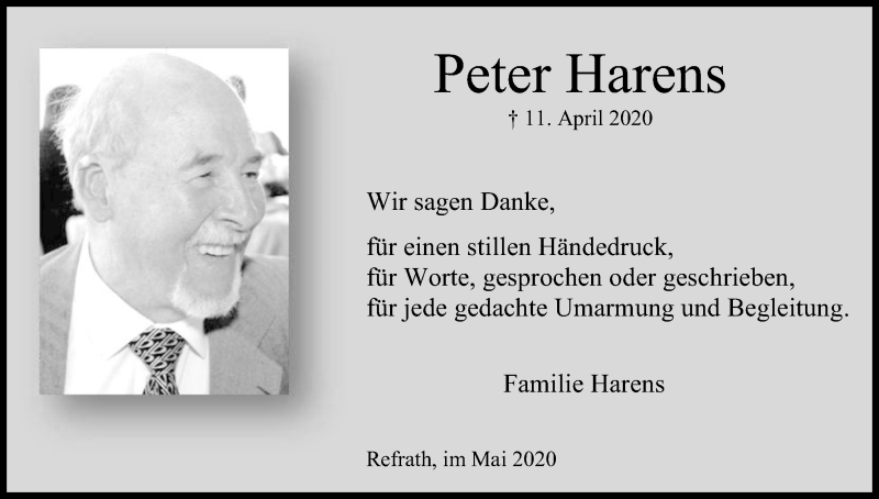  Traueranzeige für Peter Harens vom 16.05.2020 aus Kölner Stadt-Anzeiger / Kölnische Rundschau / Express
