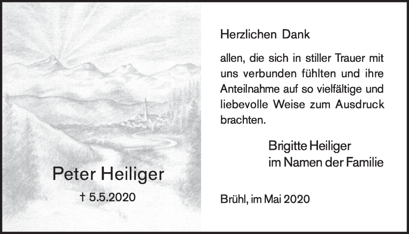  Traueranzeige für Peter Heiliger vom 29.05.2020 aus  Schlossbote/Werbekurier 