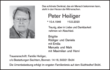 Anzeige von Peter Heiliger von  Schlossbote/Werbekurier 