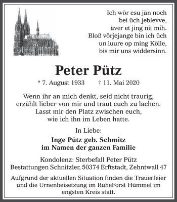 Anzeige von Peter Pütz von  Werbepost 