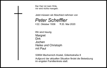 Anzeige von Peter Scheffler von Kölner Stadt-Anzeiger / Kölnische Rundschau / Express
