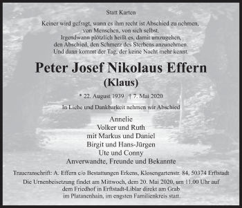 Anzeige von Peter Josef Nikolaus Effern von  Wochenende  Werbepost 