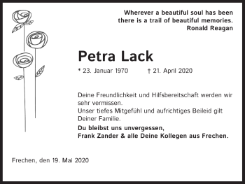 Anzeige von Petra Lack von Kölner Stadt-Anzeiger / Kölnische Rundschau / Express